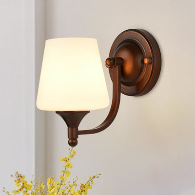 Contemporary Retro Iron Glass Lantern Flower 1-Light Wall Sconce Lamp For Living Room