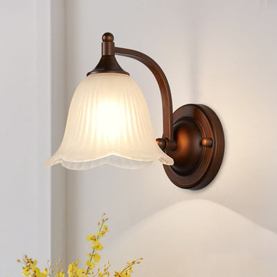 Contemporary Retro Iron Glass Lantern Flower 1-Light Wall Sconce Lamp For Living Room