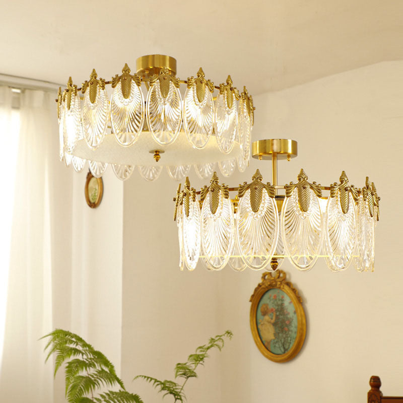 Moderne Luxus Kupfer Eisen Glas Pfau Runde 5/6/8 Licht Semi-Flush Mount Deckenleuchte Für Wohnzimmer 