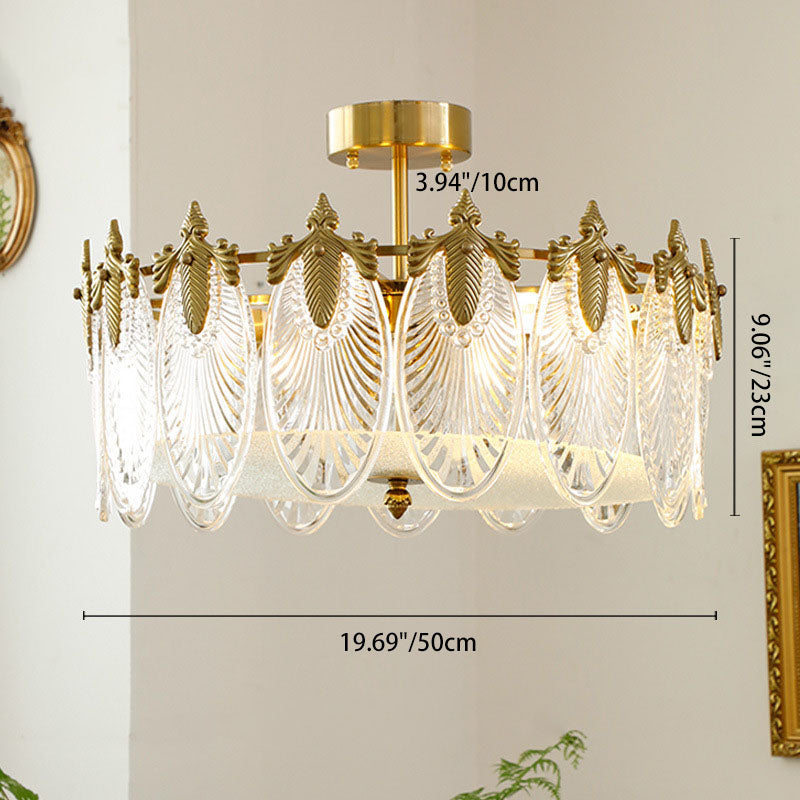 Moderne Luxus Kupfer Eisen Glas Pfau Runde 5/6/8 Licht Semi-Flush Mount Deckenleuchte Für Wohnzimmer 