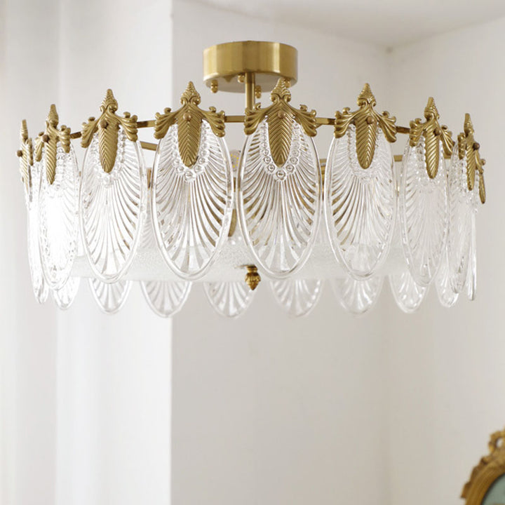 Moderne Luxus Kupfer Eisen Glas Pfau Runde 5/6/8 Licht Semi-Flush Mount Deckenleuchte Für Wohnzimmer 