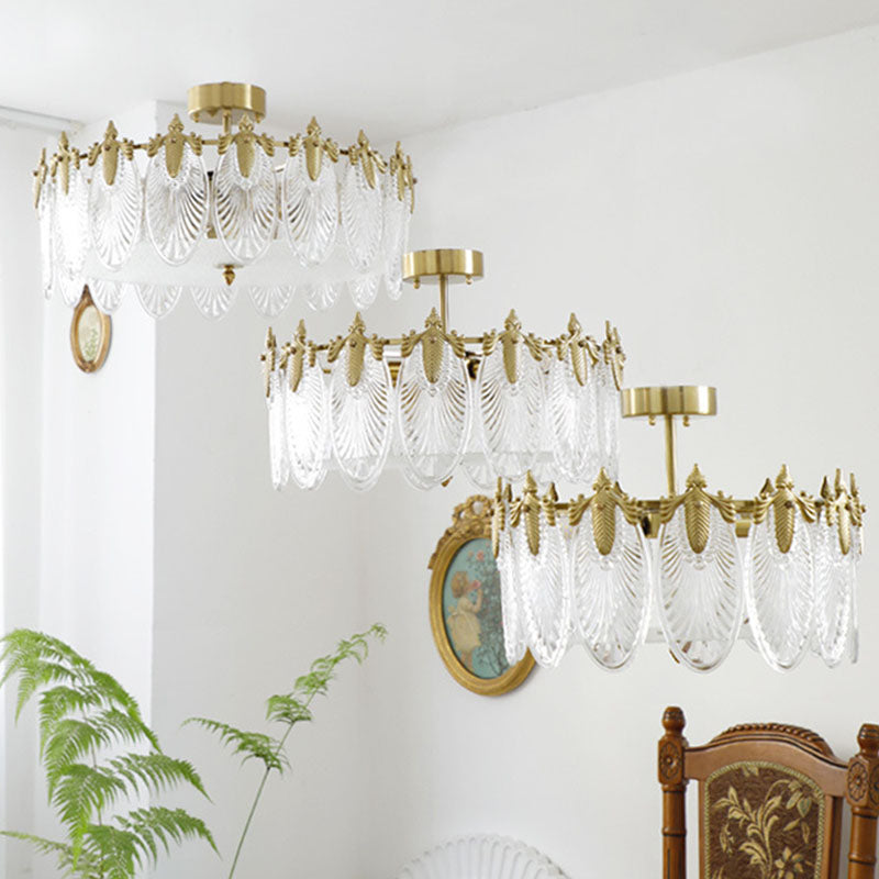 Moderne Luxus Kupfer Eisen Glas Pfau Runde 5/6/8 Licht Semi-Flush Mount Deckenleuchte Für Wohnzimmer 