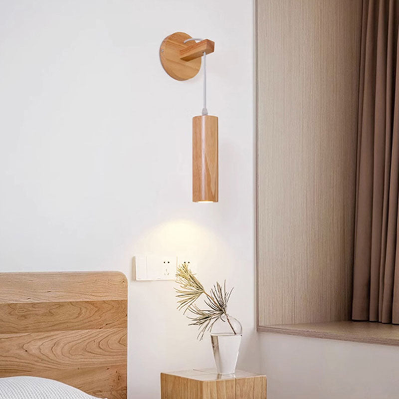 Lámpara de pared de cilindro de vidrio de roble minimalista moderna LED para dormitorio 