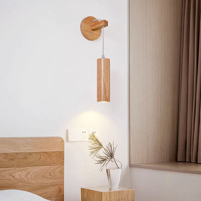 Modern Minimalist Oak Glass Cylinder LED Wall Sconce Lamp For Bedroom