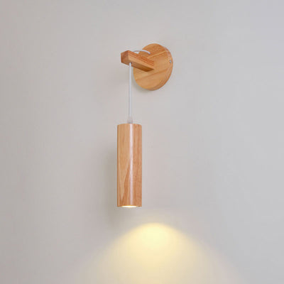 Modern Minimalist Oak Glass Cylinder LED Wall Sconce Lamp For Bedroom