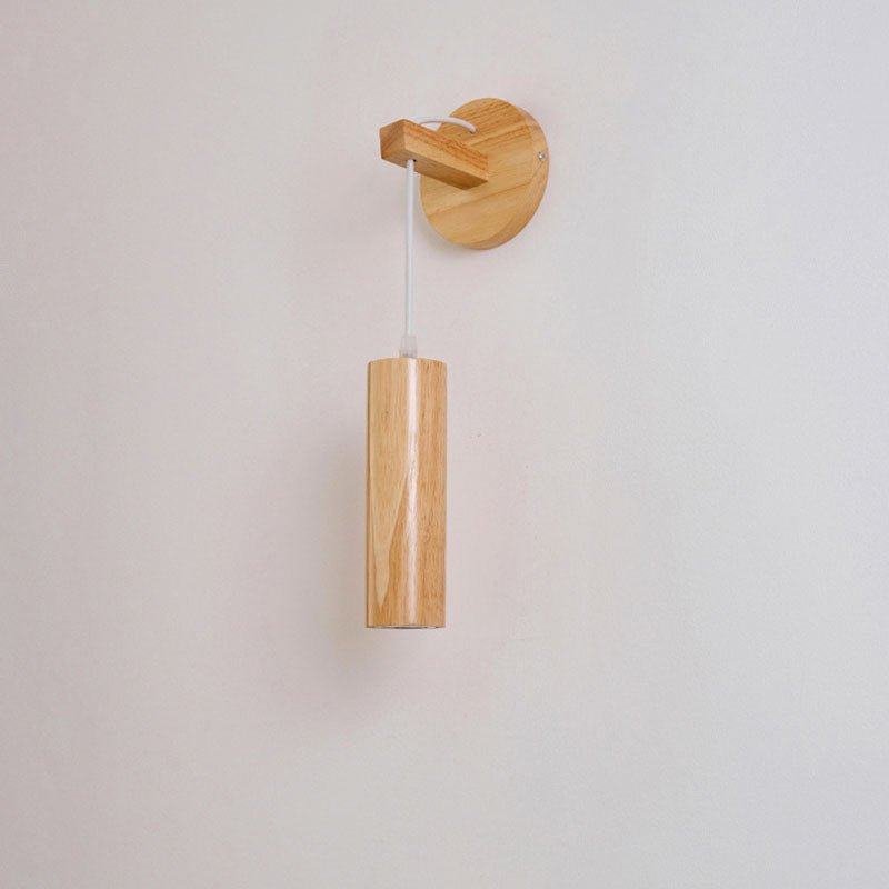 Modern Minimalist Oak Glass Cylinder LED Wall Sconce Lamp For Bedroom