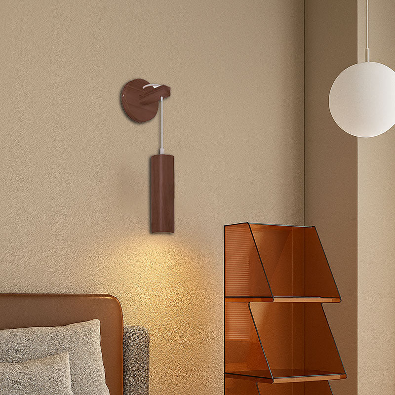 Modern Minimalist Oak Glass Cylinder LED Wall Sconce Lamp For Bedroom