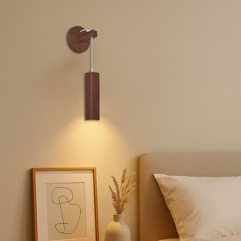 Modern Minimalist Oak Glass Cylinder LED Wall Sconce Lamp For Bedroom