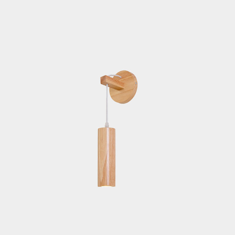 Modern Minimalist Oak Glass Cylinder LED Wall Sconce Lamp For Bedroom
