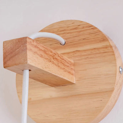 Modern Minimalist Oak Glass Cylinder LED Wall Sconce Lamp For Bedroom