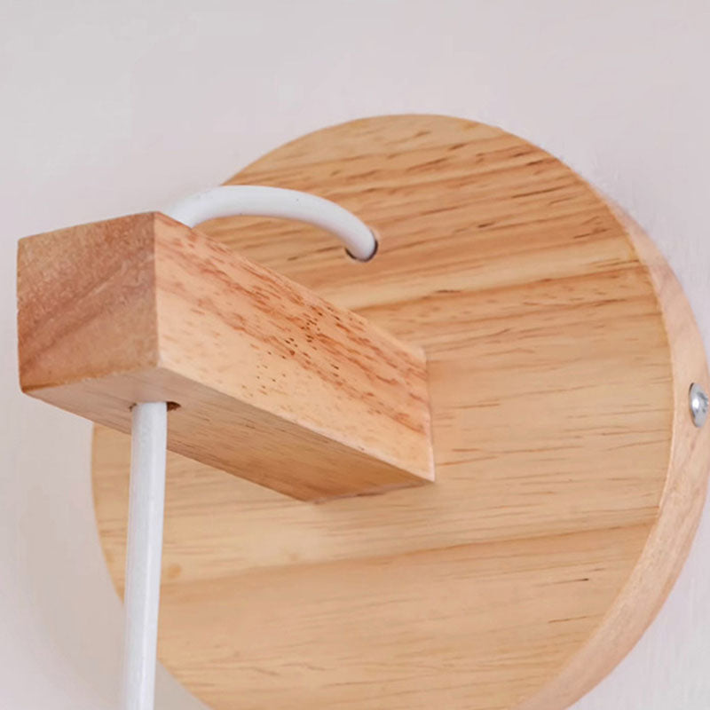 Modern Minimalist Oak Glass Cylinder LED Wall Sconce Lamp For Bedroom