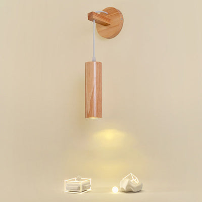 Modern Minimalist Oak Glass Cylinder LED Wall Sconce Lamp For Bedroom