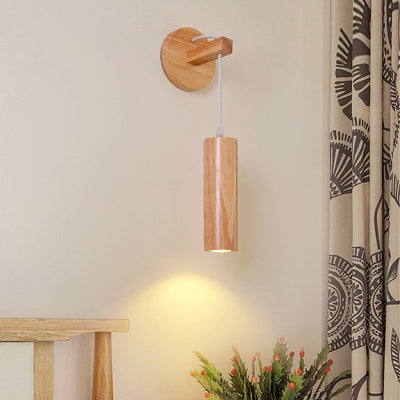 Modern Minimalist Oak Glass Cylinder LED Wall Sconce Lamp For Bedroom