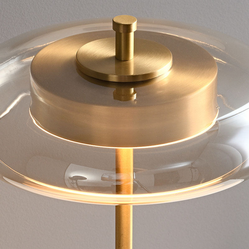 Contemporary Scandinavian Copper Walnut Glass Round LED Chandelier For Dining Room