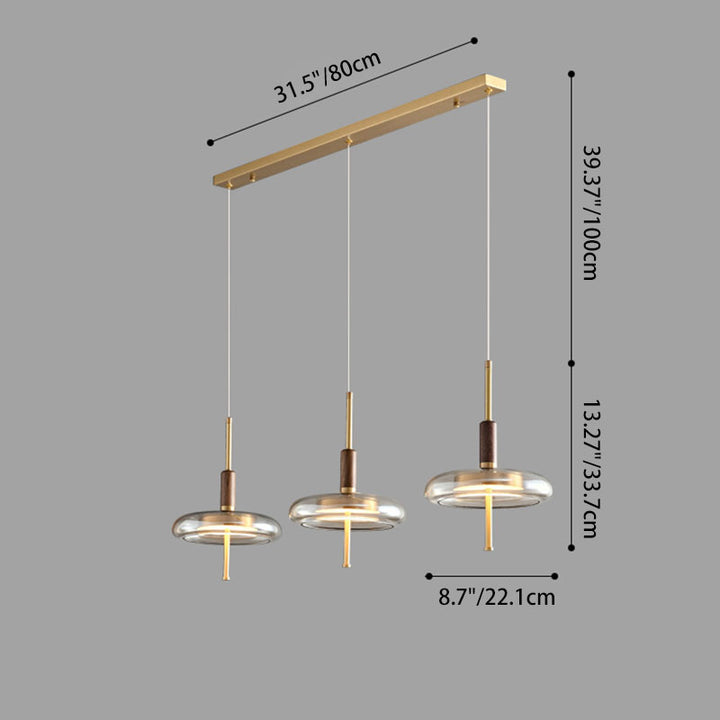 Lustre LED Rond en Verre de Noyer Cuivre Scandinave Contemporain pour Salle à Manger 