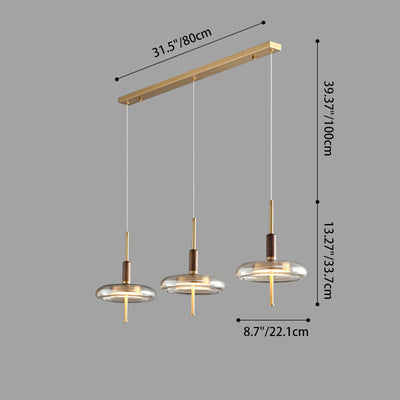 Contemporary Scandinavian Copper Walnut Glass Round LED Chandelier For Dining Room