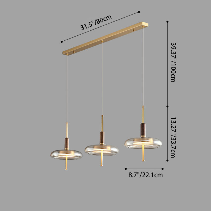 Contemporary Scandinavian Copper Walnut Glass Round LED Chandelier For Dining Room