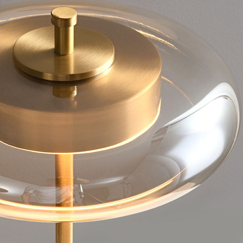 Contemporary Scandinavian Copper Walnut Glass Round LED Chandelier For Dining Room