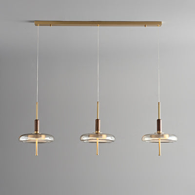 Contemporary Scandinavian Copper Walnut Glass Round LED Chandelier For Dining Room