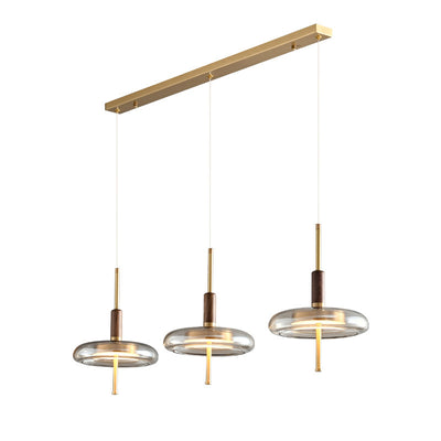 Contemporary Scandinavian Copper Walnut Glass Round LED Chandelier For Dining Room