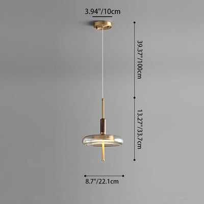 Contemporary Scandinavian Copper Walnut Glass Round LED Chandelier For Dining Room