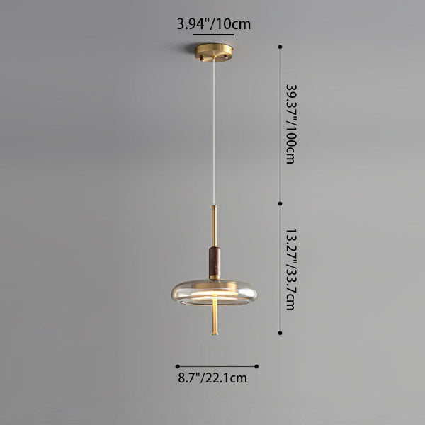 Contemporary Scandinavian Copper Walnut Glass Round LED Chandelier For Dining Room