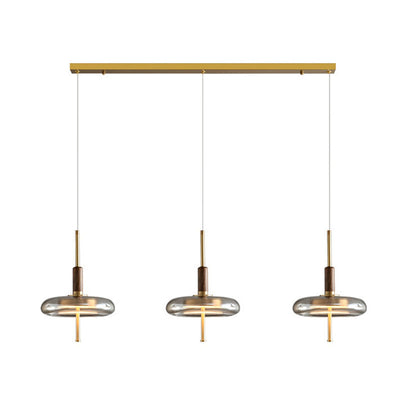 Contemporary Scandinavian Copper Walnut Glass Round LED Chandelier For Dining Room