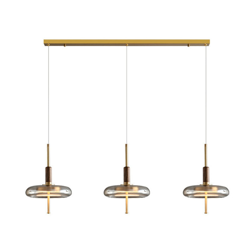 Contemporary Scandinavian Copper Walnut Glass Round LED Chandelier For Dining Room