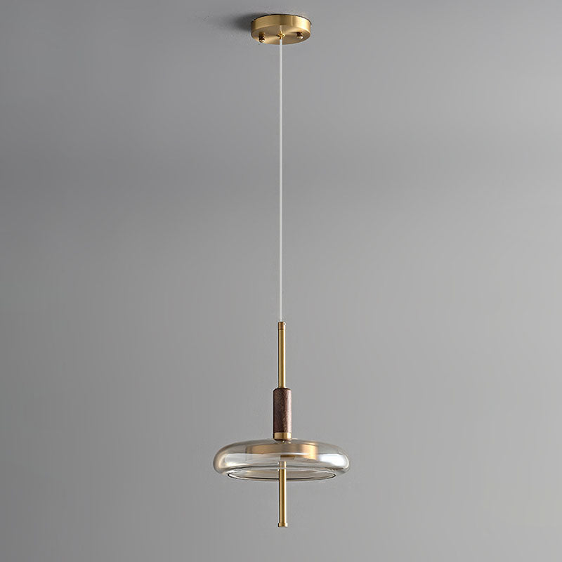 Contemporary Scandinavian Copper Walnut Glass Round LED Chandelier For Dining Room