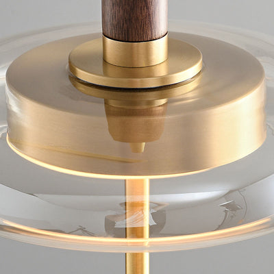 Contemporary Scandinavian Copper Walnut Glass Round LED Chandelier For Dining Room
