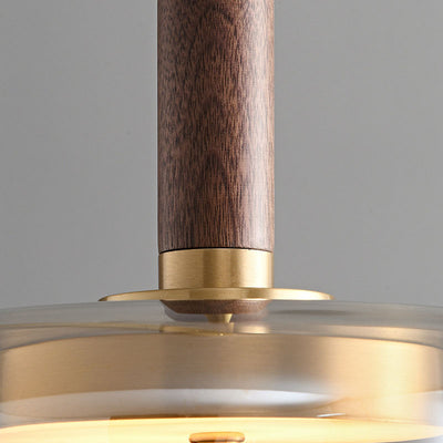 Contemporary Scandinavian Copper Walnut Glass Round LED Chandelier For Dining Room