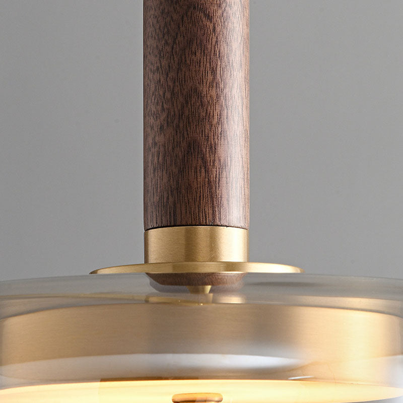 Contemporary Scandinavian Copper Walnut Glass Round LED Chandelier For Dining Room