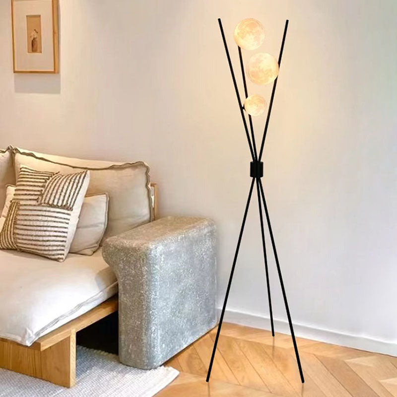 Contemporary Scandinavian Iron PLA Moon 3-Light Standing Floor Lamp For Bedroom