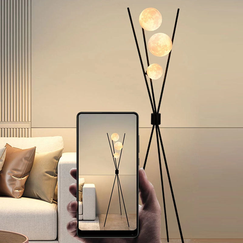 Contemporary Scandinavian Iron PLA Moon 3-Light Standing Floor Lamp For Bedroom