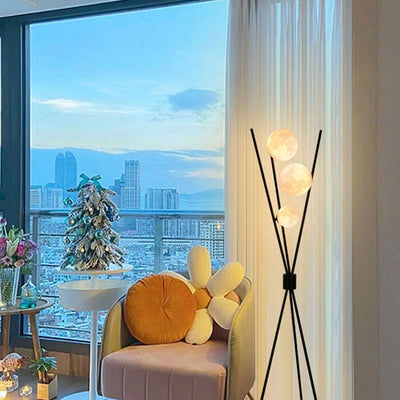 Contemporary Scandinavian Iron PLA Moon 3-Light Standing Floor Lamp For Bedroom