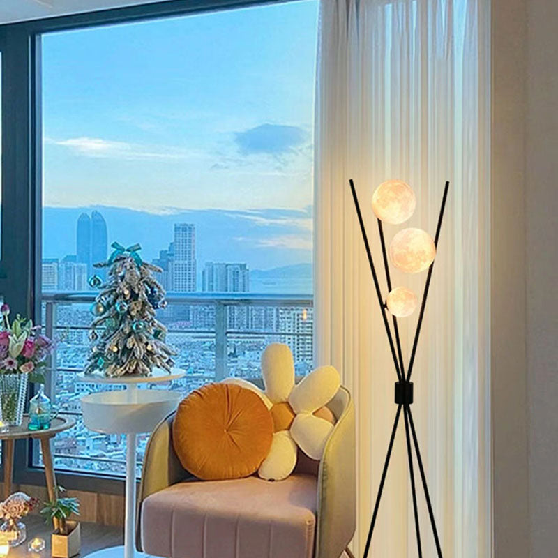 Contemporary Scandinavian Iron PLA Moon 3-Light Standing Floor Lamp For Bedroom