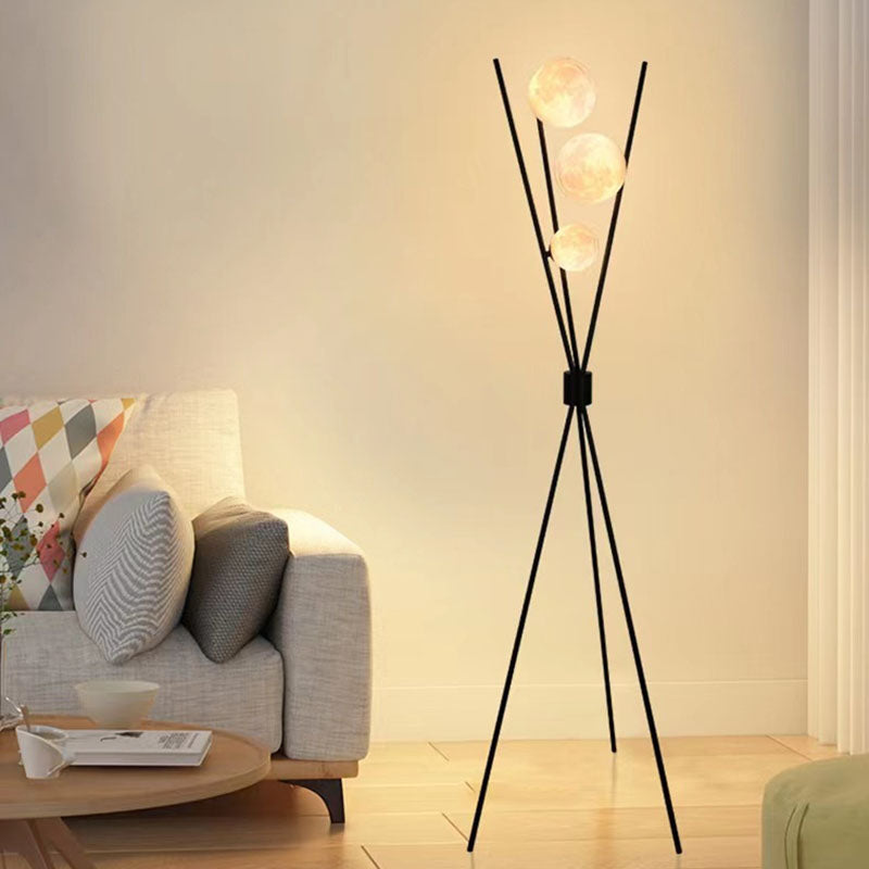 Contemporary Scandinavian Iron PLA Moon 3-Light Standing Floor Lamp For Bedroom