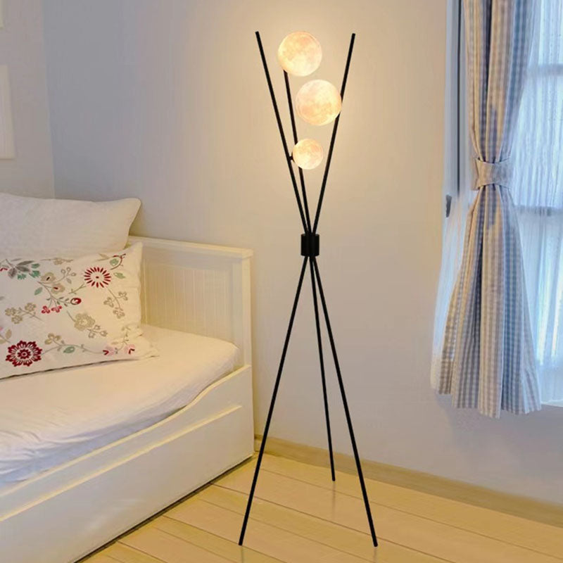 Contemporary Scandinavian Iron PLA Moon 3-Light Standing Floor Lamp For Bedroom