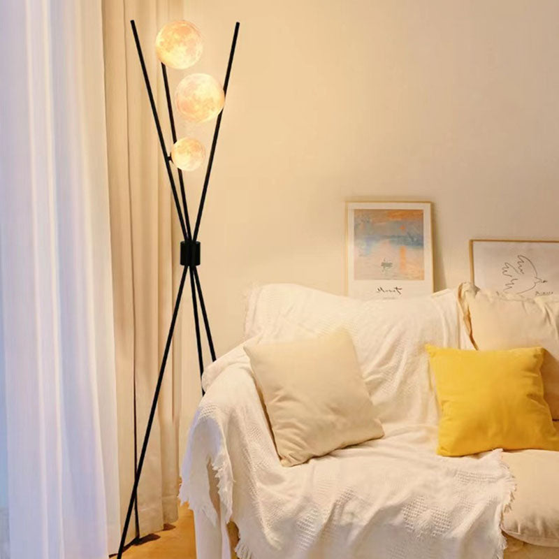 Contemporary Scandinavian Iron PLA Moon 3-Light Standing Floor Lamp For Bedroom
