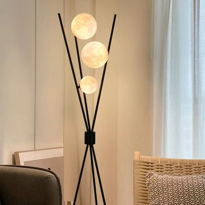 Contemporary Scandinavian Iron PLA Moon 3-Light Standing Floor Lamp For Bedroom