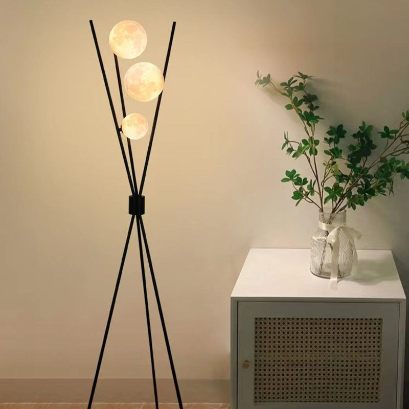 Contemporary Scandinavian Iron PLA Moon 3-Light Standing Floor Lamp For Bedroom