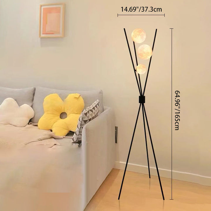 Lámpara de pie contemporánea escandinava de hierro PLA Moon de 3 luces para dormitorio 