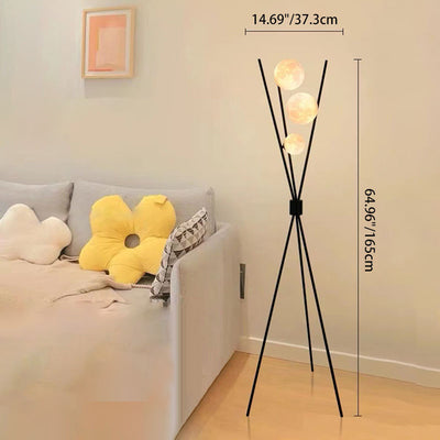 Contemporary Scandinavian Iron PLA Moon 3-Light Standing Floor Lamp For Bedroom