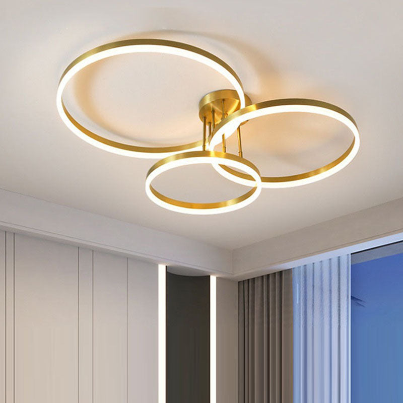 Modern Minimalist Aluminum Acrylic Round LED Semi-Flush Mount Ceiling Light For Living Room