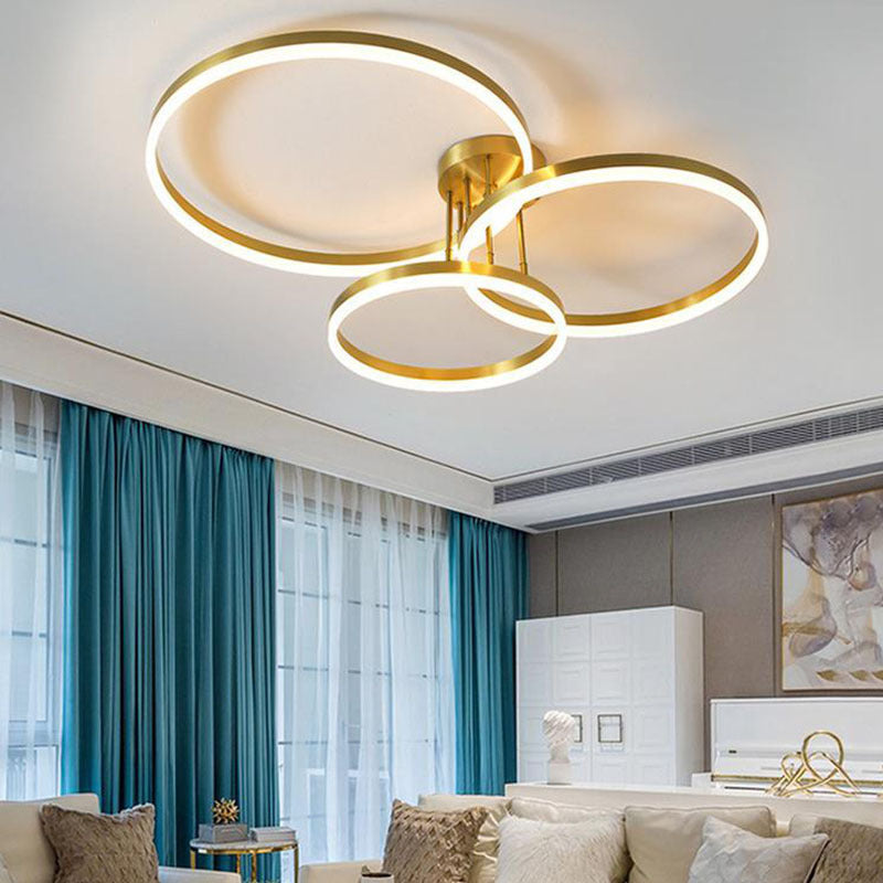 Modern Minimalist Aluminum Acrylic Round LED Semi-Flush Mount Ceiling Light For Living Room