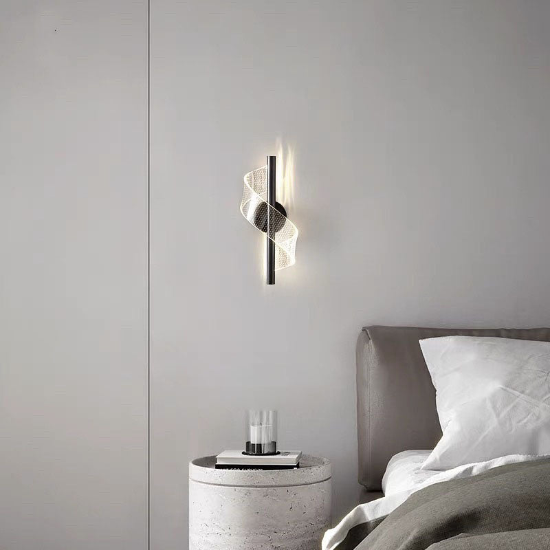 Contemporary Scandinavian Iron Acrylic Linear LED Wall Sconce Lamp For Bedroom