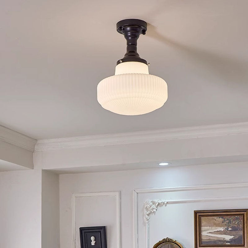 Traditional French Iron Glass Round 1-Light Semi-Flush Mount Ceiling Light For Living Room