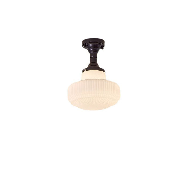Traditional French Iron Glass Round 1-Light Semi-Flush Mount Ceiling Light For Living Room