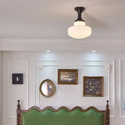 Traditional French Iron Glass Round 1-Light Semi-Flush Mount Ceiling Light For Living Room