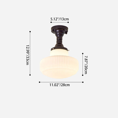 Traditional French Iron Glass Round 1-Light Semi-Flush Mount Ceiling Light For Living Room